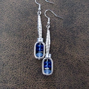 Silver and periwinkle glass dangle earrings, artisan ethnic earrings, simple chic image 1