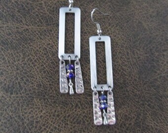 Crystal and silver chandelier earrings blue