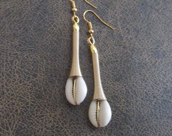 Cowrie shell earrings, gold African Afrocentric earrings