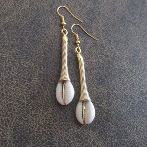 Cowrie shell earrings, gold African Afrocentric earrings