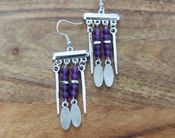 Purple frosted glass chandelier earrings
