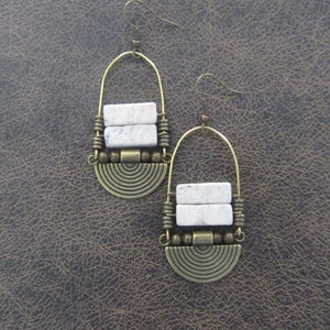 White river stone and bronze, ethnic statement earrings