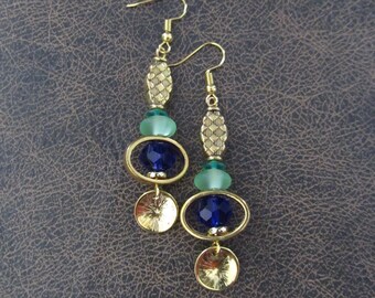 Gold and blue crystal earrings