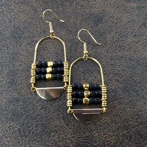 Black and gold ethnic statement earrings image 1