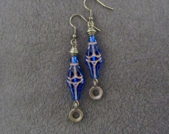 Blue glass goddess earrings
