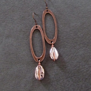 Copper cowrie shell earrings