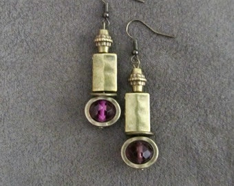 Bronze and purple crystal earrings