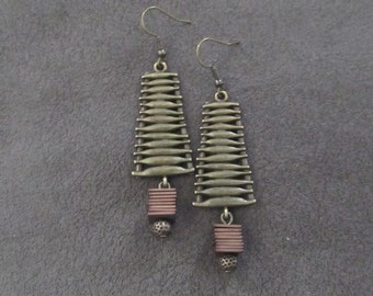 Brown and bronze mid century modern earrings