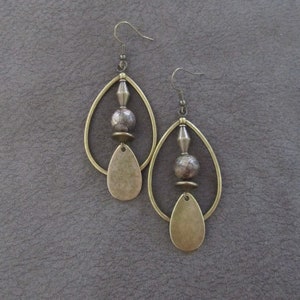 Bronze and stone tear drop earrings image 1