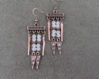 Frosted glass and copper chandelier earrings