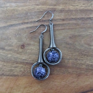 Mid century modern electroplated lava rock gunmetal earrings