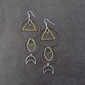 Long geometric earrings, mixed metal earrings, exotic hippie earrings image 1