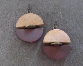 Two toned wooden dangle mid century modern earrings