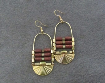 Wooden and brass ethnic earrings