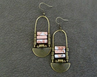 Chandelier earrings, jasper and bronze ethnic statement earrings, chunky bold earrings, African earrings, unique bohemian earrings