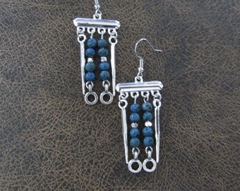 Teal lava rock and silver chandelier earrings