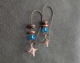 Copper and blue crystal earrings