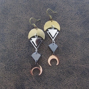Modern mixed metal dangle earrings
