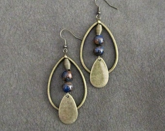 Blue jasper teardrop hoop earrings
