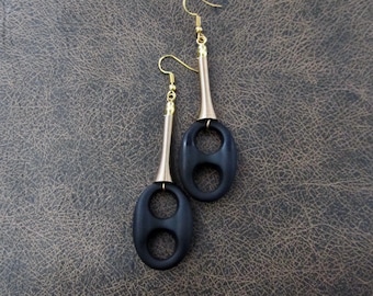 Bold black rubber and gold earrings