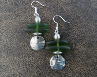 Modern green frosted glass earrings