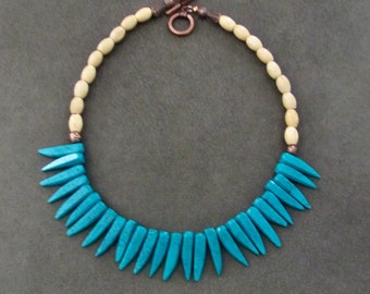 Turquoise spike necklace, copper