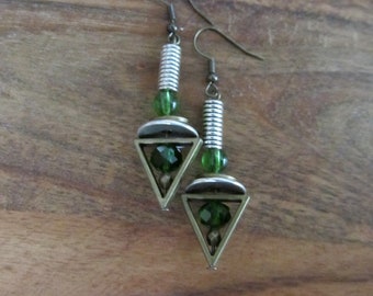 Bronze and green triangle earrings