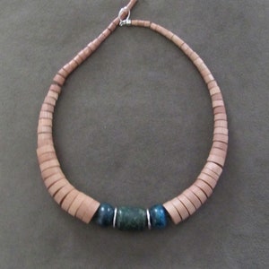 Chunky graduated wood and turquoise necklace