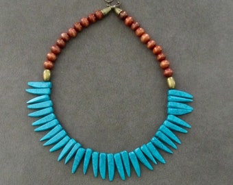 Turquoise spike necklace, bronze