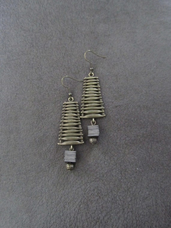 Gray and bronze mid century modern earrings