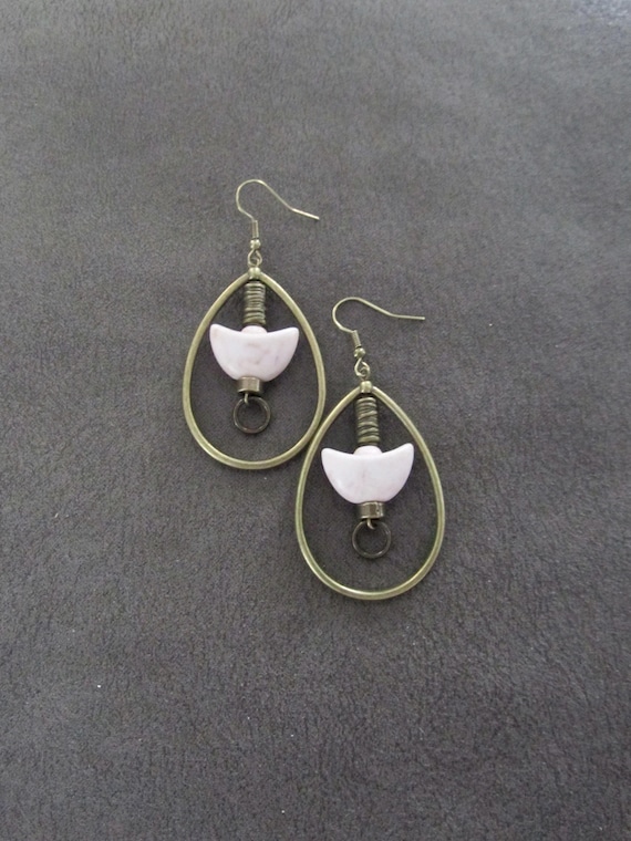 Bronze tear drop hoop  and white howlite earrings 2