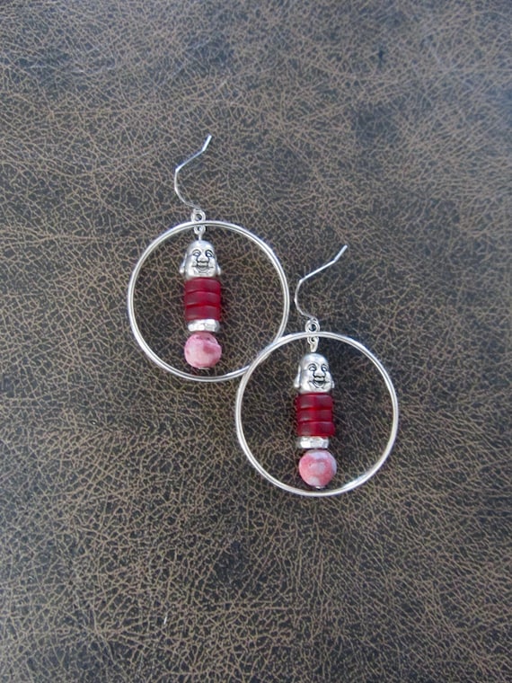 Silver Buddha hoop earrings