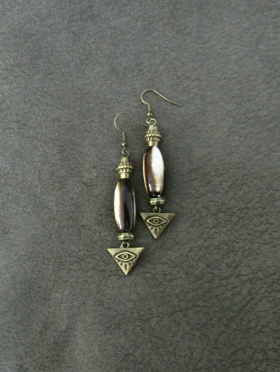 Egyptian eye of Horus earrings, batik print bone 2