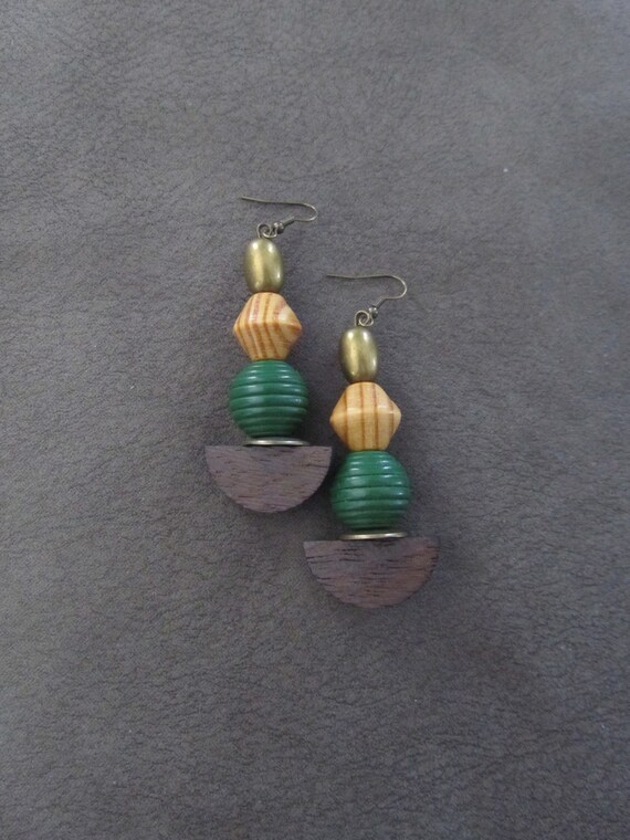 Bold green wooden earrings