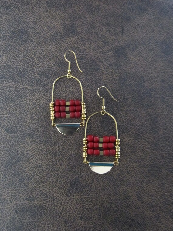 Red and gold ethnic earrings