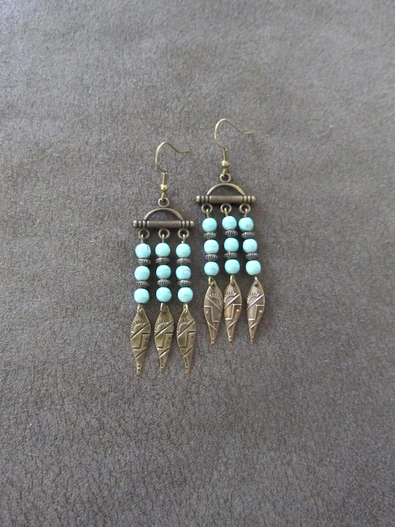 Antique bronze and howlite southwest chandelier earrings