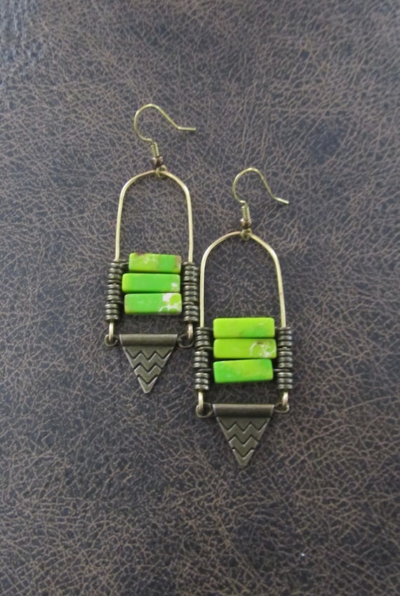 Sediment jasper ethnic earrings, green