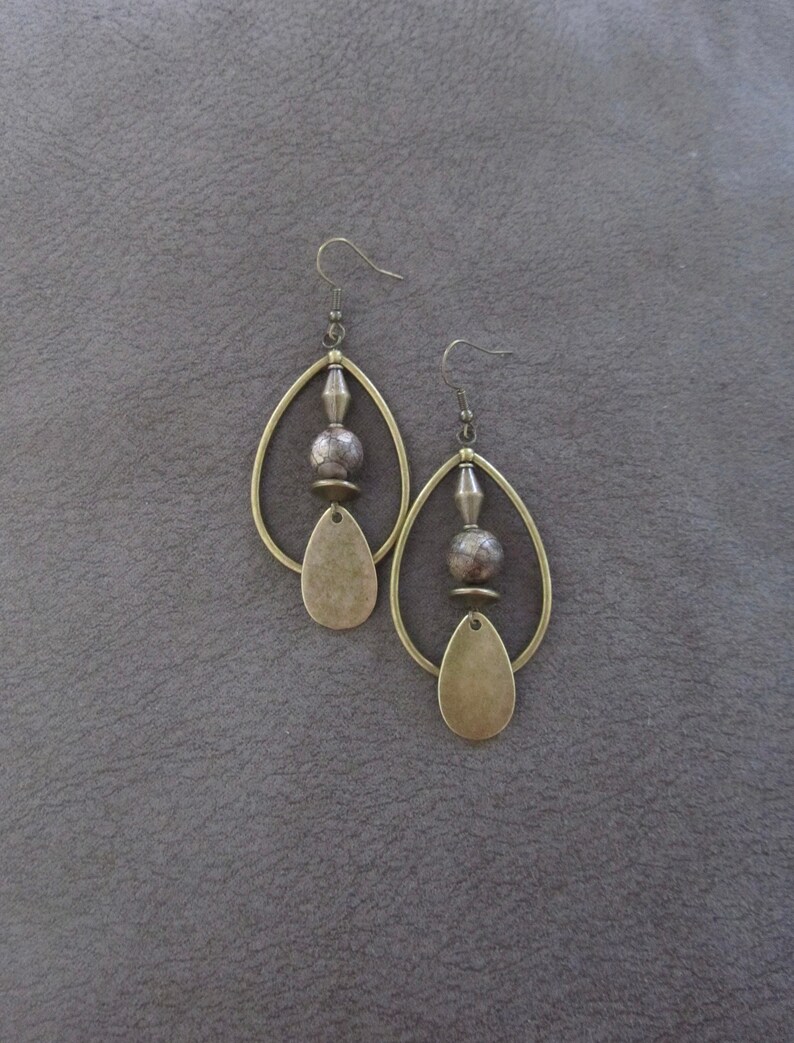 Bronze and stone tear drop earrings image 1