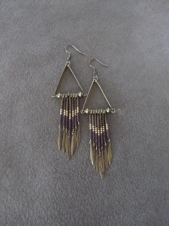 Brown Bronze Seed Bead Earrings, Tribal Southwestern Boho Chic Style
