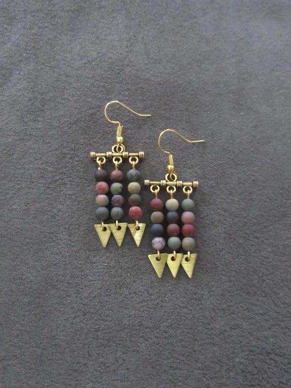 Jasper and gold chandelier earrings earth tone