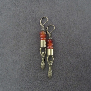 Orange agate and bronze goddess earrings image 1