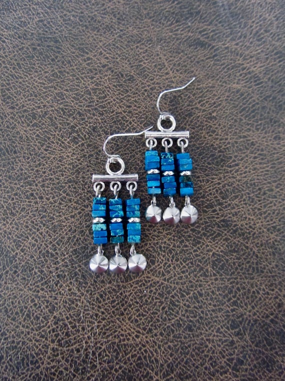 Imperial jasper and silver tribal chandelier earrings 2