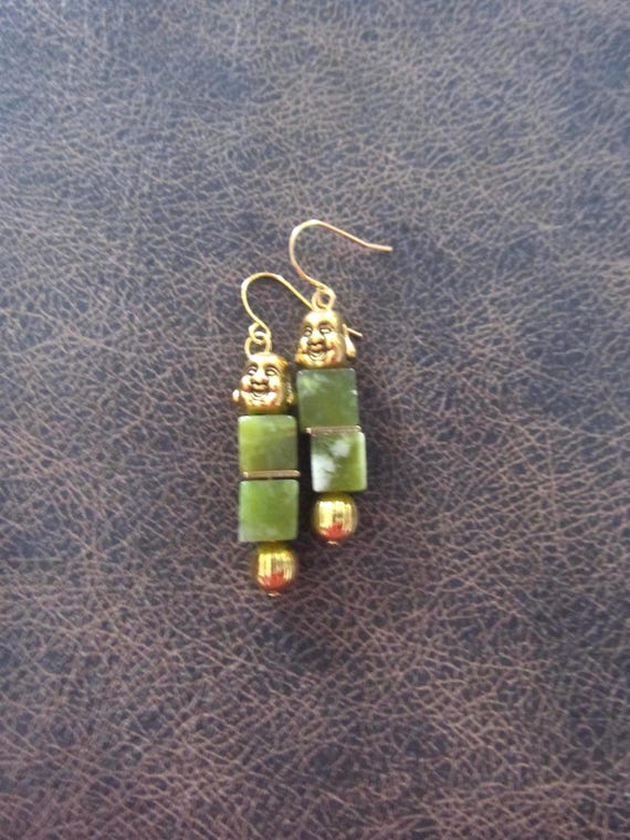 Gold Buddha and serpentine earrings