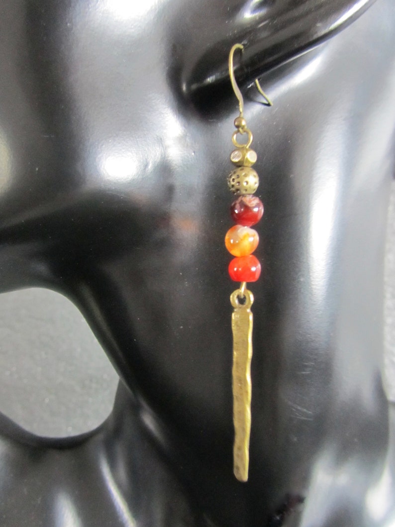 mid century earrings brass modern earrings orange agate statement earrings bronze earrings unique ethnic earrings Minimalist earrings