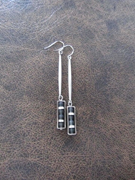 Long gray frosted glass earrings