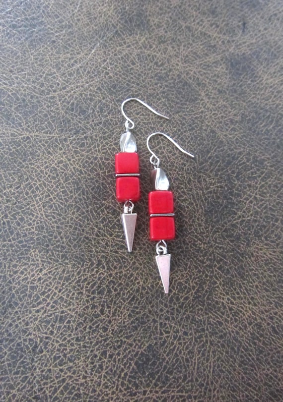 Simple red howlite and silver earrings