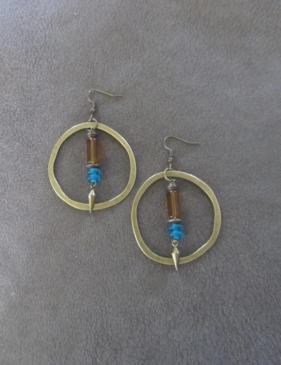 Colorful glass and brass hoop earrings