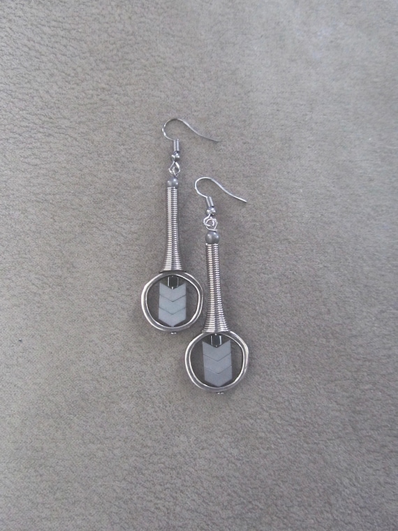 Gunmetal and gray arrow geometric earrings