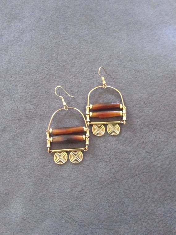Orange Bone Chandelier Earrings: Tribal Ethnic Statement Jewelry