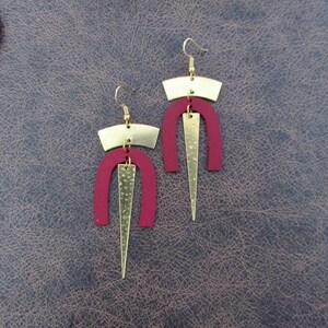 Geometric red and gold modern earrings image 1